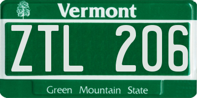 VT license plate ZTL206