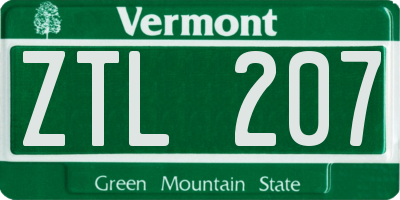 VT license plate ZTL207