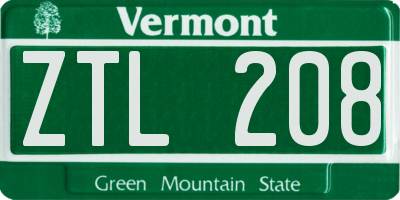 VT license plate ZTL208