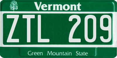 VT license plate ZTL209