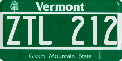 VT license plate ZTL212