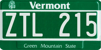 VT license plate ZTL215