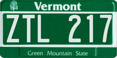 VT license plate ZTL217