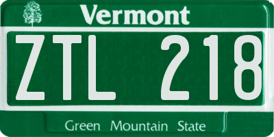 VT license plate ZTL218