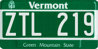 VT license plate ZTL219