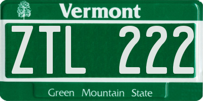 VT license plate ZTL222