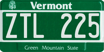 VT license plate ZTL225