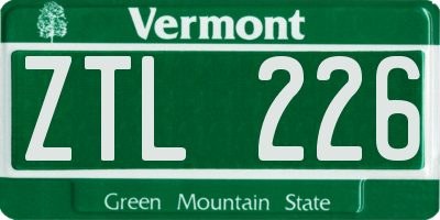VT license plate ZTL226