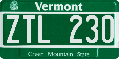 VT license plate ZTL230