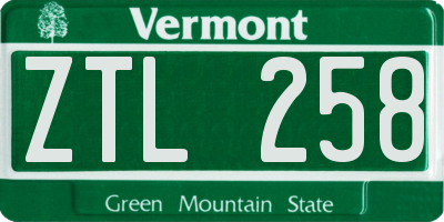 VT license plate ZTL258