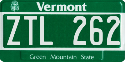 VT license plate ZTL262