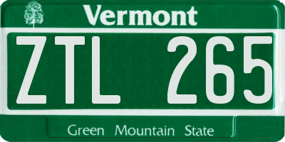 VT license plate ZTL265