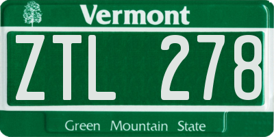VT license plate ZTL278