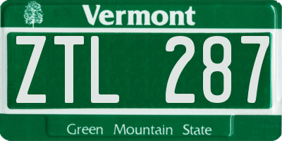 VT license plate ZTL287