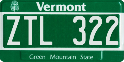 VT license plate ZTL322