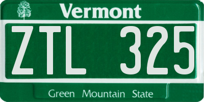 VT license plate ZTL325