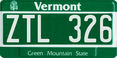 VT license plate ZTL326