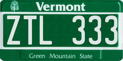 VT license plate ZTL333