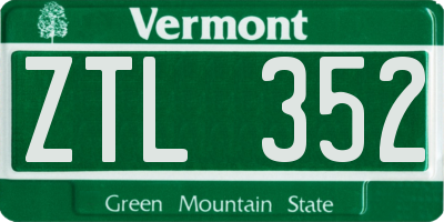 VT license plate ZTL352