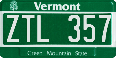 VT license plate ZTL357