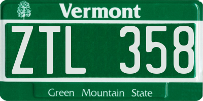 VT license plate ZTL358