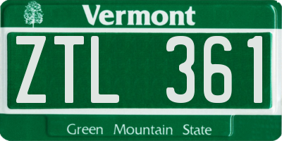 VT license plate ZTL361