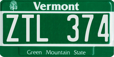 VT license plate ZTL374