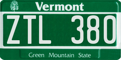 VT license plate ZTL380