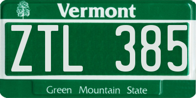 VT license plate ZTL385
