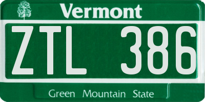 VT license plate ZTL386