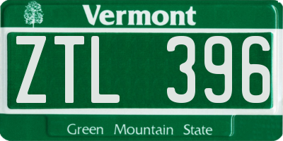 VT license plate ZTL396