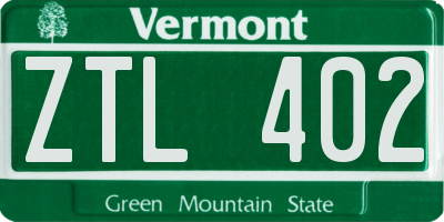 VT license plate ZTL402