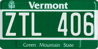 VT license plate ZTL406