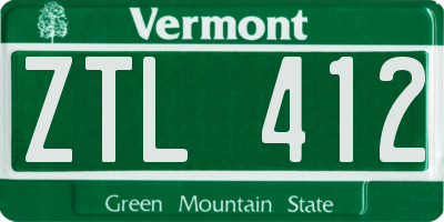 VT license plate ZTL412