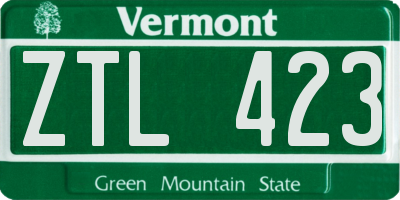 VT license plate ZTL423