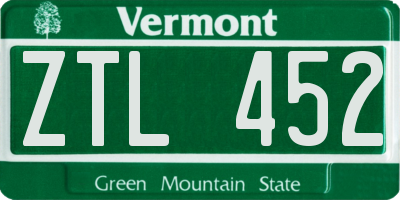 VT license plate ZTL452