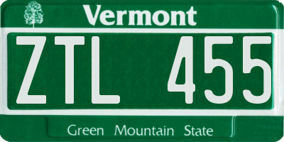 VT license plate ZTL455
