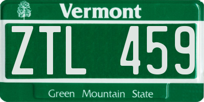 VT license plate ZTL459