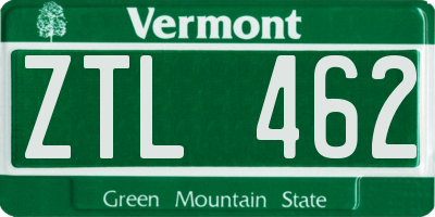 VT license plate ZTL462