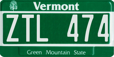 VT license plate ZTL474