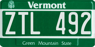 VT license plate ZTL492
