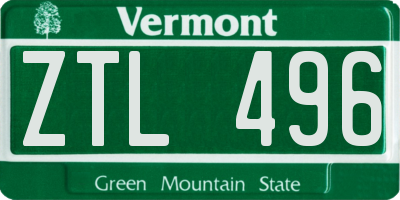 VT license plate ZTL496
