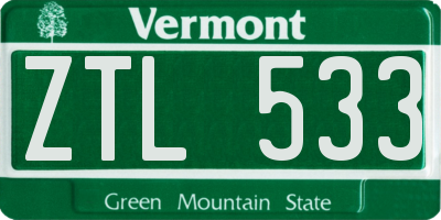 VT license plate ZTL533