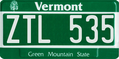 VT license plate ZTL535