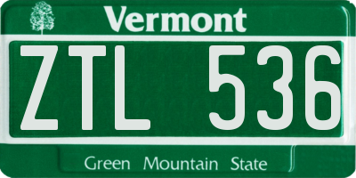 VT license plate ZTL536