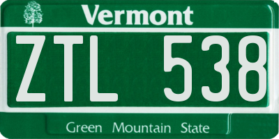 VT license plate ZTL538