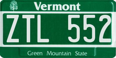 VT license plate ZTL552