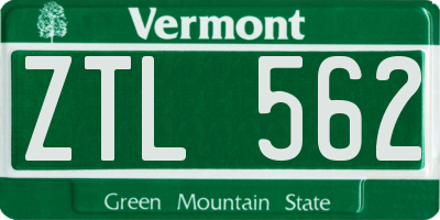 VT license plate ZTL562