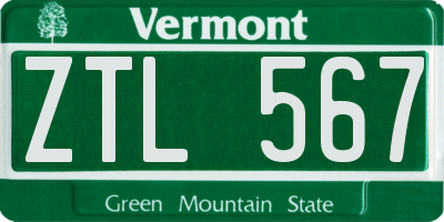 VT license plate ZTL567