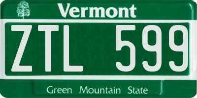 VT license plate ZTL599